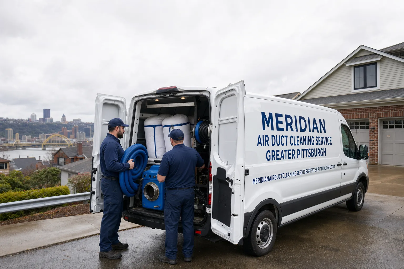 Meridian Air Duct Cleaning Service Greater Pittsburgh service vehicle and crew in Pittsburgh, PA